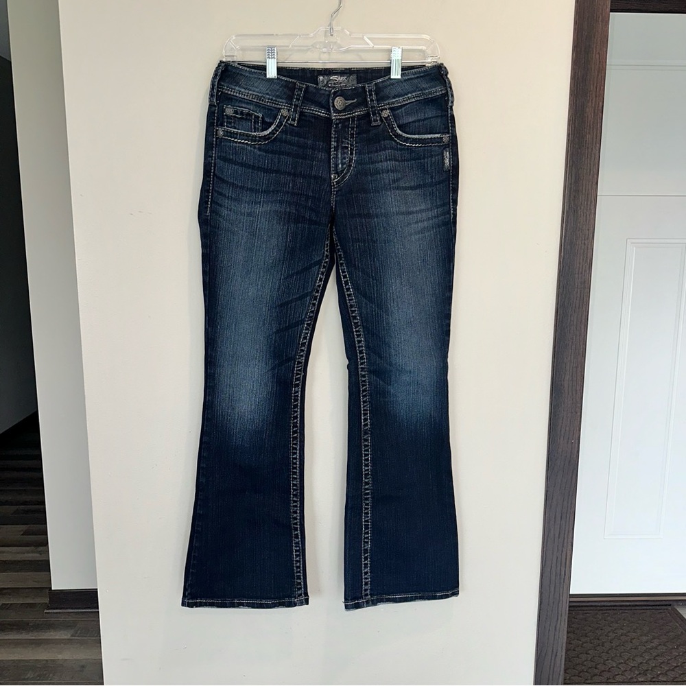 Silver Jeans Suki Surplus Bootcut Mid Rise Curvy Fit Stretch Denim Dark Wash